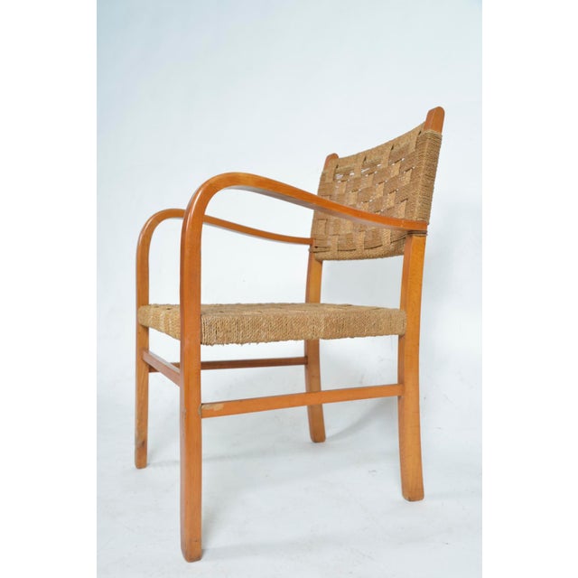 Wood Mid-Century Swedish Beech and Rope Cord Armchair by Axel Larsson for Bodafors, 1930s For Sale - Image 7 of 18