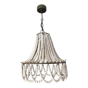 White Washed Wooden Beaded Chandelier