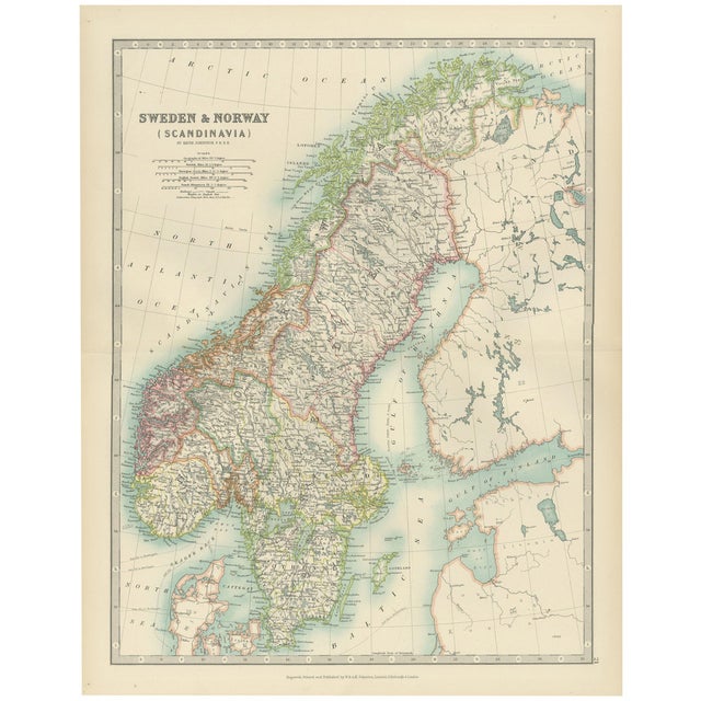 Antique Map of Sweden and Norway, 1903 For Sale