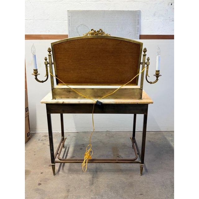 Hollywood Regency Mid 20th Century Hollywood Regency Brass and Onyx Dressing Table With Candelabra Mirror For Sale - Image 3 of 15
