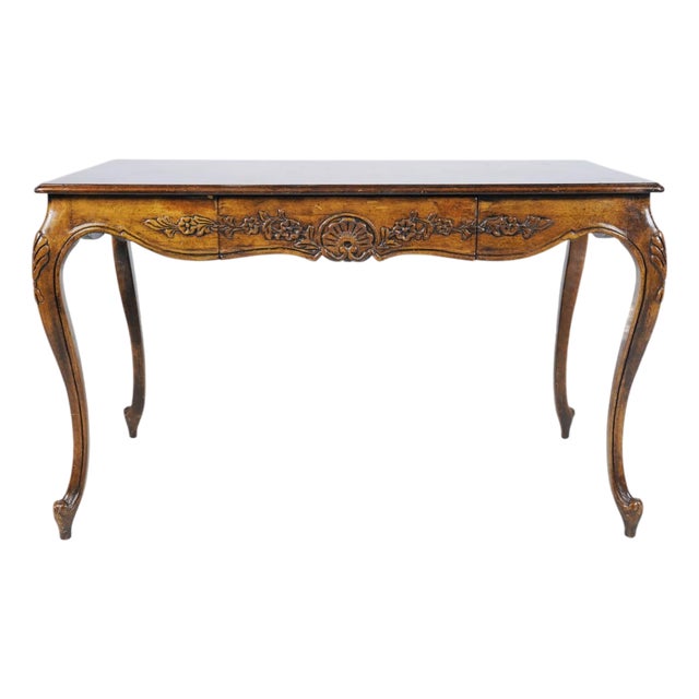 Vintage Louis XV–Style Carved Walnut Writing Desk or Console Table For Sale