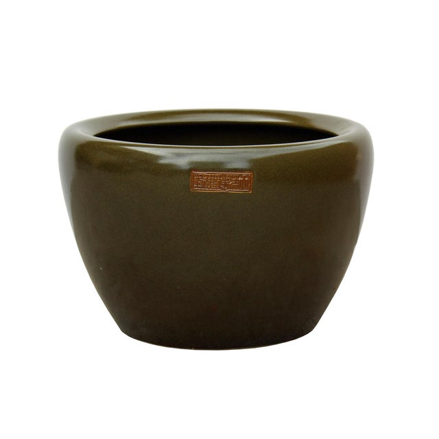 Chinese Ceramic Olive Green Glazed Round Planter Pot Chairish