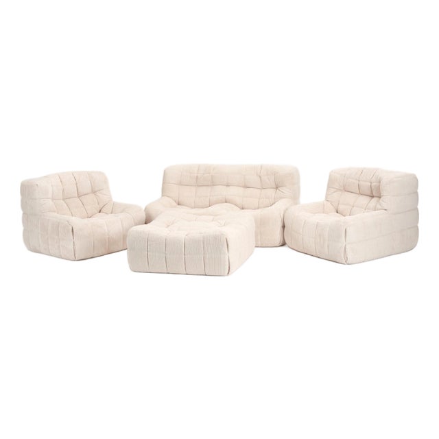 Vintage Ligne Roset Kashima Modular Set in Vanilla Corduroy - Restored 4-Piece Lounge For Sale