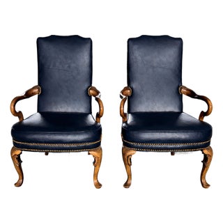 Pair of Vintage Sam Moore Traditional Armchairs in Leather-Like Vinyl With Nailhead Trim For Sale