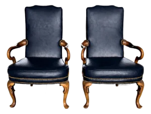 Pair of Vintage Sam Moore Traditional Armchairs in Leather-Like Vinyl With Nailhead Trim
