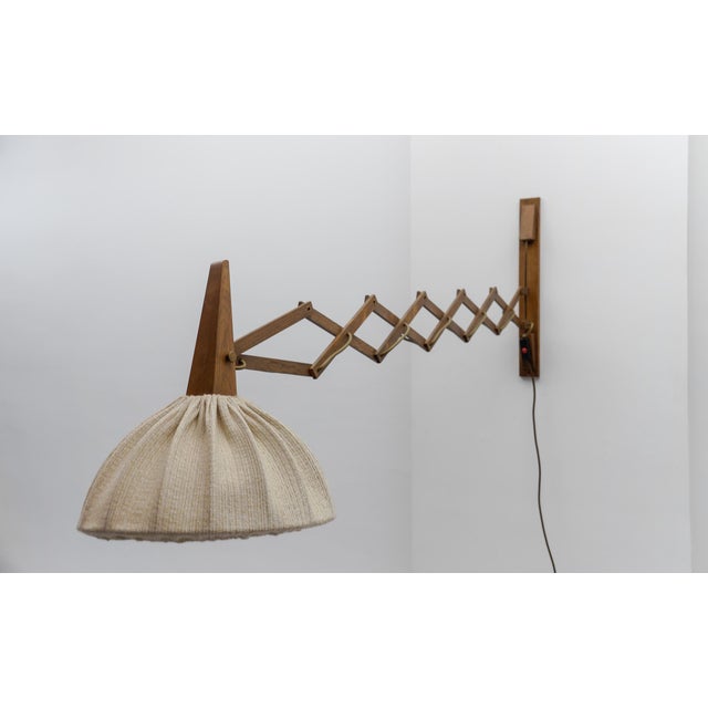 Brown Scandinavian Scissor Wall Lamp in Wood and Fabric, 1960s For Sale - Image 8 of 18