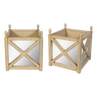 Neoclassical Pair of Painted Wood and Mirrored Planters With X Frame For Sale