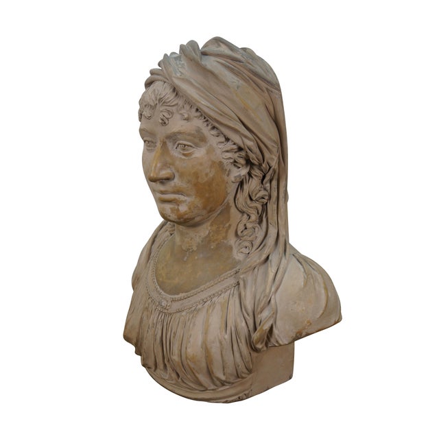 Classical Roman Late 20th Century Classical Clay Terracotta Vailed Vestal Bust of a Woman Statue Sculpture 19" For Sale - Image 3 of 11