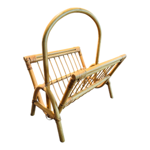 Mid Century Rattan Magazine Catch All Rack