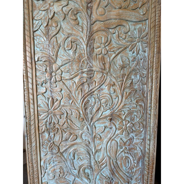 Hand-Carved Tree of Life Wall Panel Door | Rustic Floral Wooden Art | Vintage Barn Door For Sale - Image 4 of 9