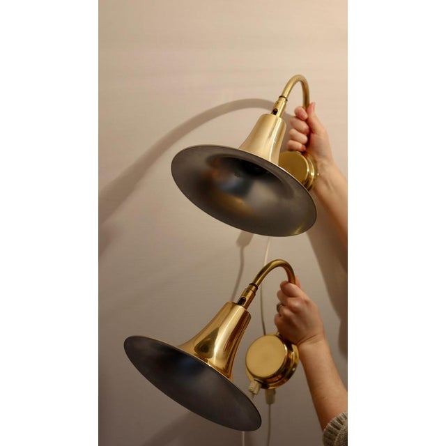1960s Vintage Trump Shape Lights in Brass by Börje Claes for Norlett Elit, 1960s, Set of 2 For Sale - Image 5 of 11