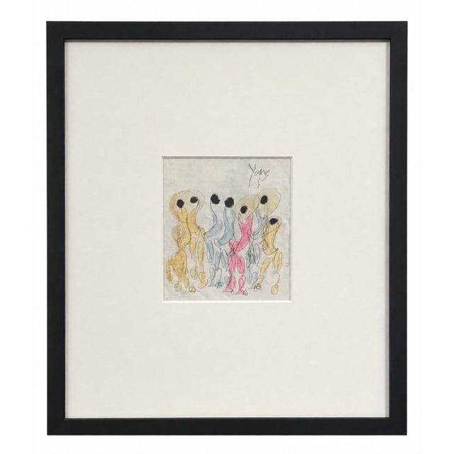Wood Purvis Young Color Drawing 1990’s , Framed and Signed, 23” X 20” For Sale - Image 7 of 10