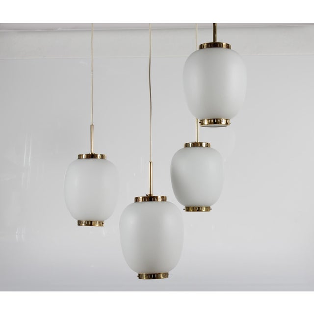 Opaline Glass and Brass Pendant Lamp by Bent Karlby for Lyfa, 1960s, Set of 4 For Sale - Image 11 of 11