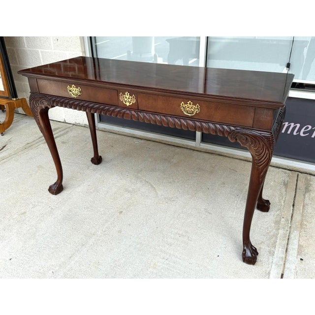 American Mt. Airy Furniture Flamed Mahogany Chippendale Console Table For Sale - Image 3 of 12