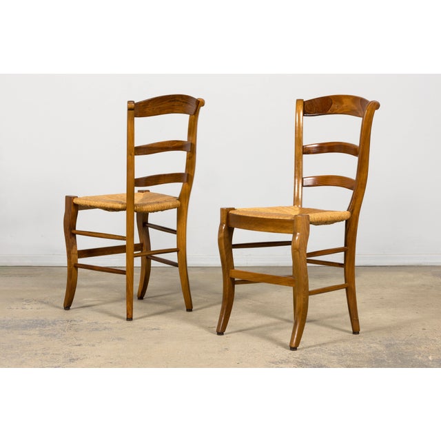 Wood Set of 12 French Louis Philippe Style Walnut Dining Chairs With Rush Seats For Sale - Image 7 of 18