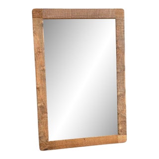 Andrianna Shamaris Minimalist Hand Carved Teak Wood Mirror For Sale