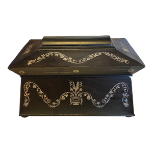 19th Century Dark Tea Caddy With Intricate Mother of Pearl Inlay