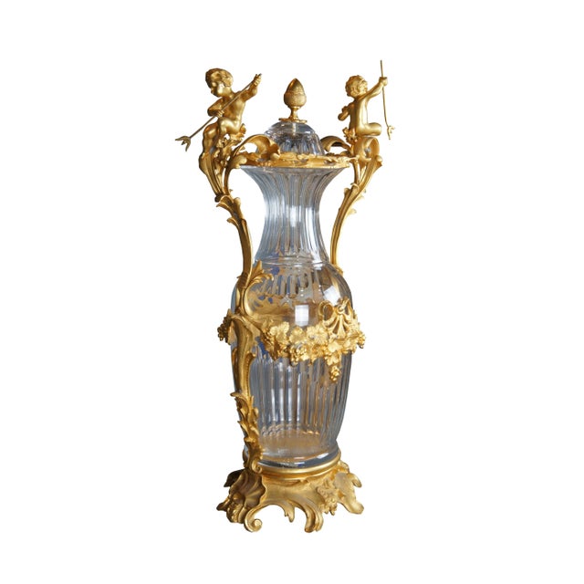 French Eric Stepniewski French Louis XV Rococo Ormolu & Crystal Figural Cherub Vase For Sale - Image 3 of 12