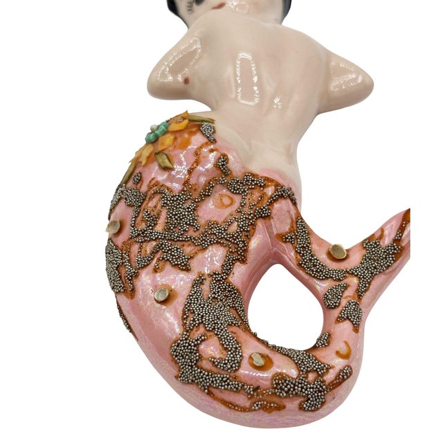 Mid-Century Modern Mid 20th Century Art Pottery Ceramic Wall Sculpture Brunette Mermaid For Sale - Image 3 of 5