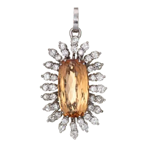Mid 20th Century Natural Imperial Topaz Diamond Pendant 14 Karat Gold Vintage Large Oval