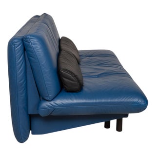 Blue Leather Quint Two-Seater Sofa Bed with Manual Function from Brühl For Sale