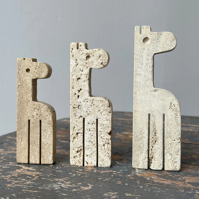 Vintage Travertine Giraffe Sculptures by Enzo Mari for Fratelli Mannelli, A Trio, Circa 1970s. Figural flat cut giraffes...
