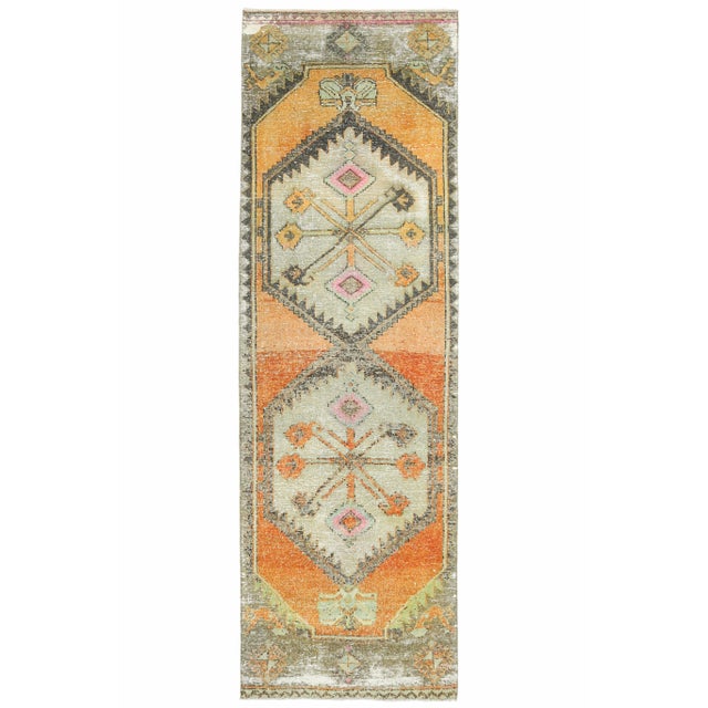 1970s Turkish Hand-Knotted Wool Cotton Orange Runner Rug For Sale - Image 12 of 12