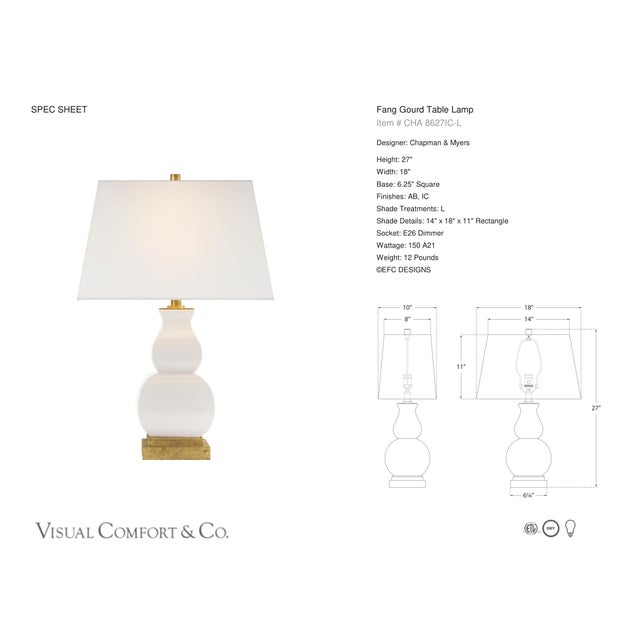 Chapman & Myers by Visual Comfort Signature Fang Gourd Table Lamp in Ivory Crackle with Linen Shade Designer: Chapman &...