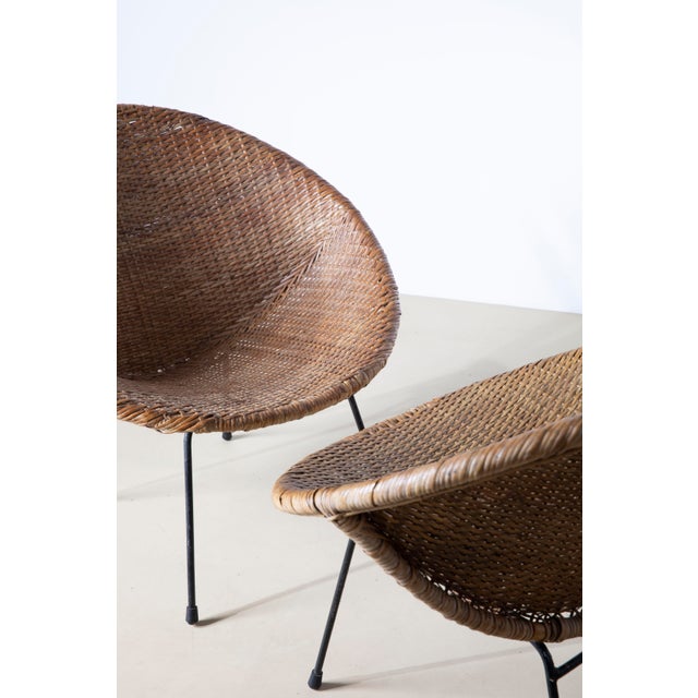 Mid-Century Modern Woven Rattan and Metal Cone Chairs, Italy, 1950s, Set of 2 For Sale - Image 9 of 10