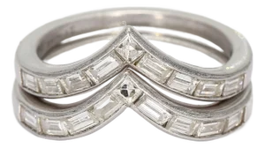 Stacking Platinum Band Set of Two v Shaped Rings With Diamonds - Size 6.75