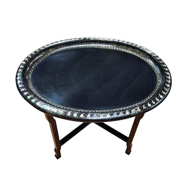 Antique Lacquered Mother-of-Pearl Tray Table For Sale - Image 4 of 13