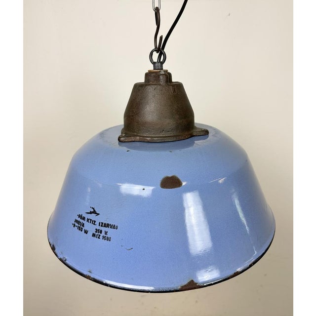 Industrial Blue Enamel and Cast Iron Pendant Light, 1960s For Sale - Image 9 of 16