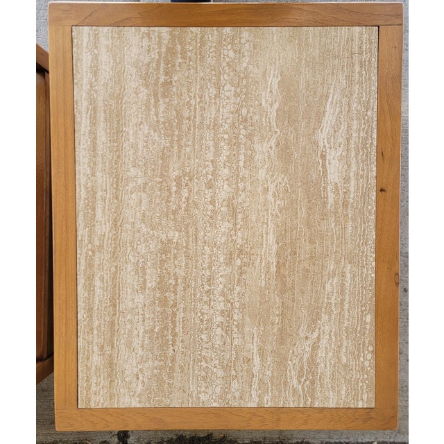 Drexel End Tables With Travertine / Marble Top a Pair For Sale - Image 12 of 14