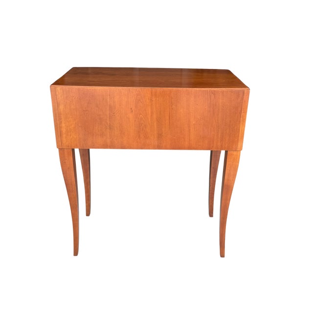 Vintage Baker Furniture French Regency Side Tables, Pair | Mid-Century Cherry Demilune Nightstands With Gilt Reeded Drawers For Sale - Image 9 of 15