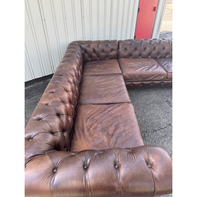 Brown Restoration Hardware Leather Kensington Sectional For Sale - Image 8 of 12