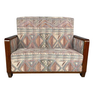 Art Deco Italian Sofa in Fabric with Geometric Pattern and Wood, 1930s For Sale