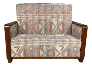 Art Deco Italian Sofa in Fabric with Geometric Pattern and Wood, 1930s