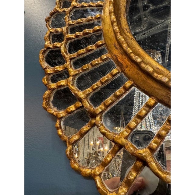 Vintage Carved and Giltwood Italian Sunburst Mirror For Sale - Image 4 of 5