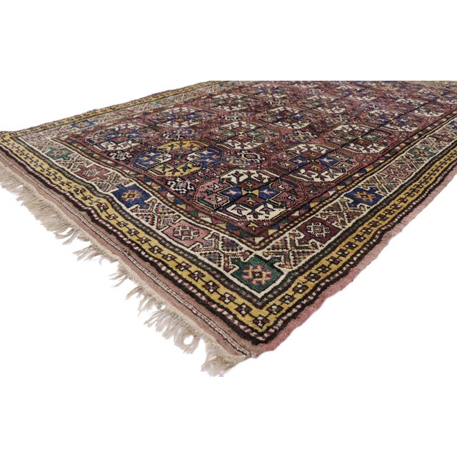 Antique Azerbaijan Rug with Mid-Century Modern Tribal Style 05'01 x 08'01. With its warm hues and rugged beauty, this...