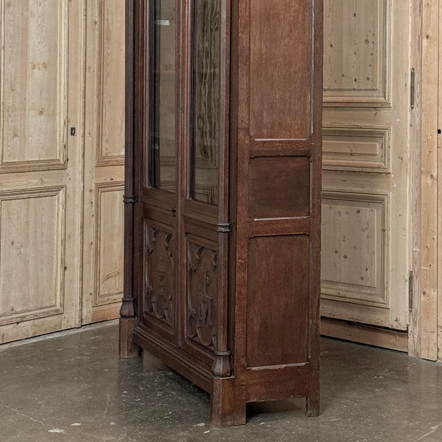 19th Century French Gothic Revival Carved Oak Library Bookcase For Sale - Image 13 of 18