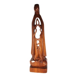Hand Carved Walnut Wood Abstract Statue of Virgin Mary/Madonna 22” For Sale