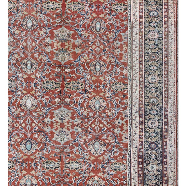 Antique Sultanabad Rug With Large Flower Design in Soft Red Field & Multi Colors 9'7 X 13'10 For Sale - Image 4 of 10