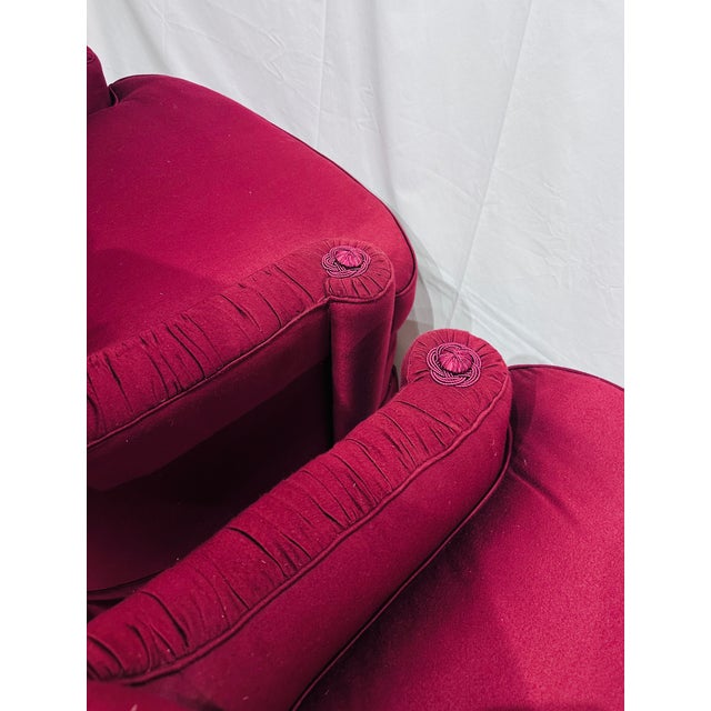 Raspberry Red Pair Vintage Shell Back Library Chairs For Sale - Image 8 of 10