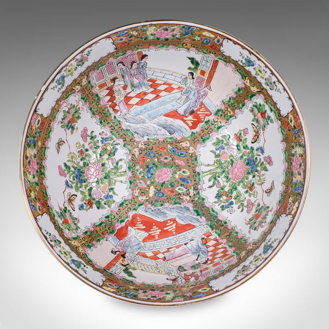Ceramic Large Vintage Famille Rose Fruit Bowl, Oriental, Ceramic, Display Dish, Art Deco For Sale - Image 7 of 10