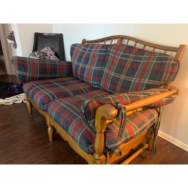 Ethan Allen Traditional Collection Plaid Wood Frame Couch Set Chairish
