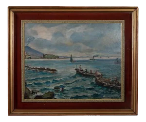 Vincenzo Colucci - Boats Fishing In the Naples - Oil Painting - Mid-20th Century