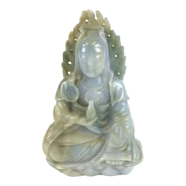 Solid Jade Hand Carved Sitting Goddess For Sale