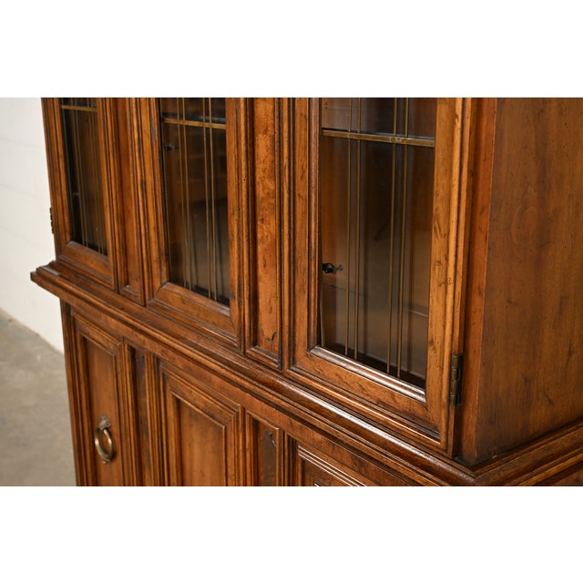 Drexel French Regency Louis XVI Carved Burled Walnut Lighted Breakfront Bookcase Cabinet, Circa 1960s For Sale - Image 10 of 18