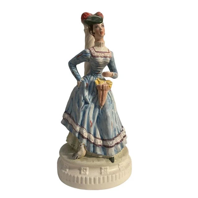 Polychrome Ceramic Figurine of Lady with Umbrella, 20th Century For Sale - Image 6 of 9