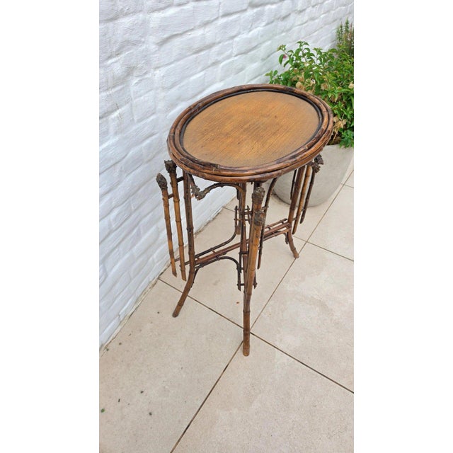 Japonisme Antique French Bamboo Side Table Japonisme Aesthetic Movement Oval Rattan Cane Occasional Table Victorian Chinoiserie Furniture For Sale - Image 3 of 17
